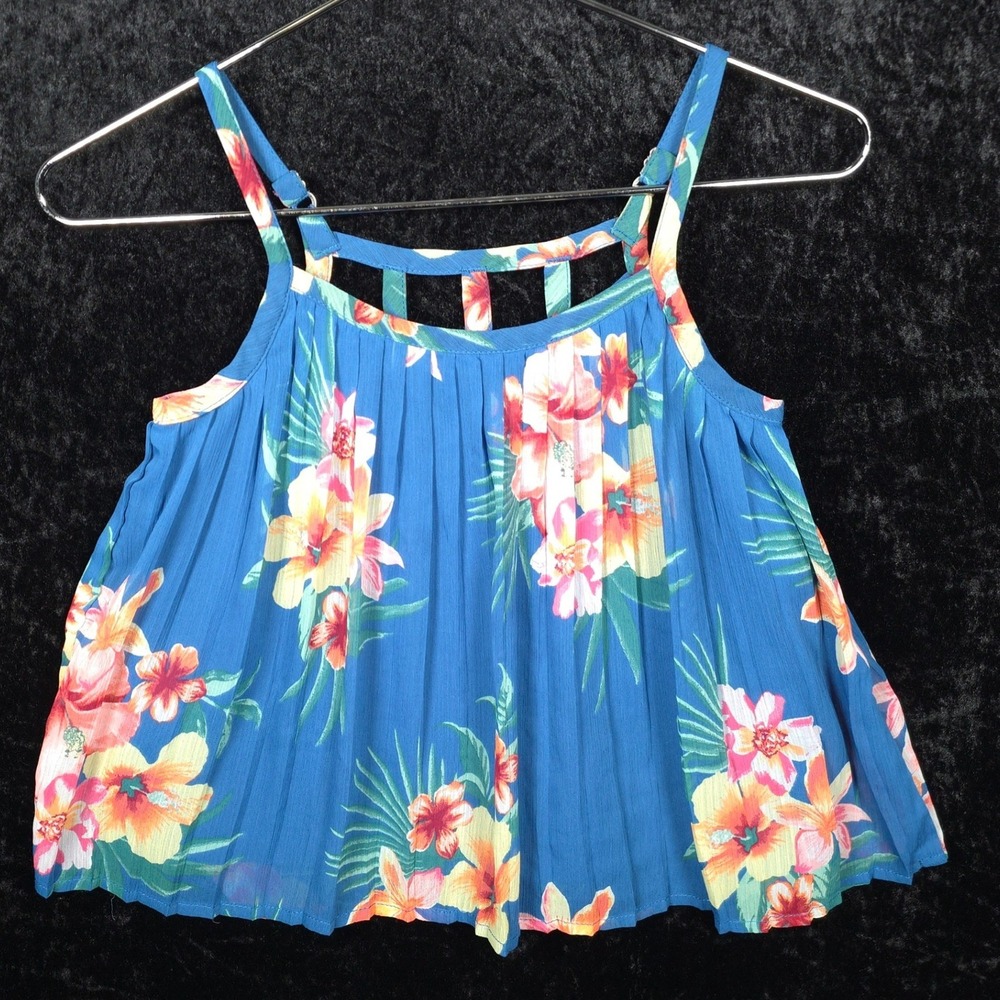 Abercrombie Kids Blue Tropical Floral Cottagecore Tank Top Girls 5/6 Sheer Aline